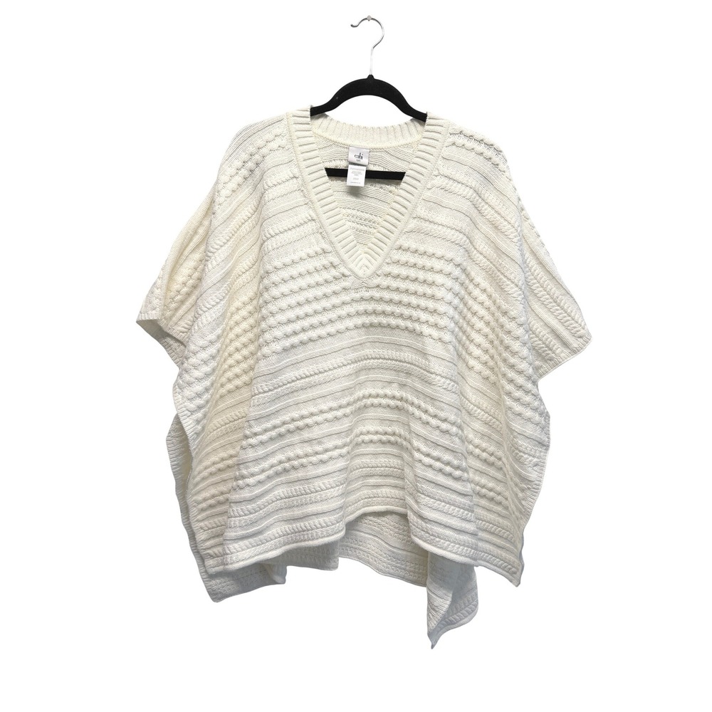 Cabi Ivory Cable Knit V-Neck Poncho Sweater Style 4418 One Size OS Cream